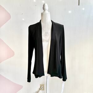 Frank Lyman Black Liquid Knit Cardigan Open Front Luxe Classic Evening Sz 10